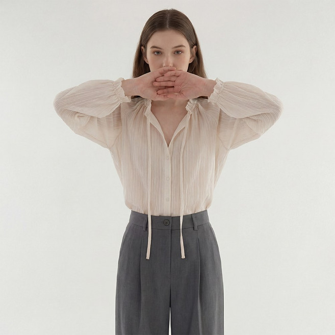 [SML] 여성로즈 위스퍼 러플 브이넥 리본 블라우스 빅사이즈 하객룩