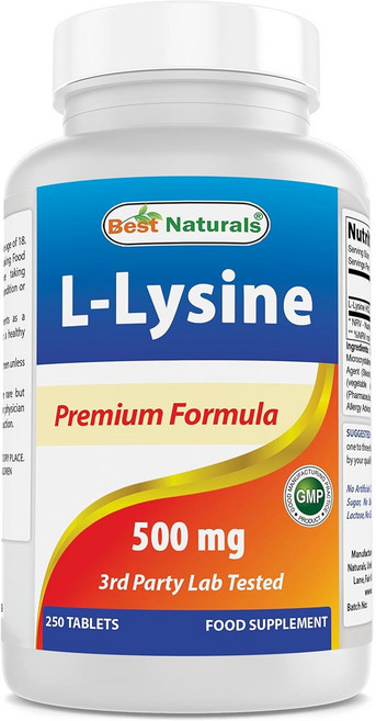 베스트 내추럴스 L-라이신 500 mg 250 타블렛, 3개, 250정