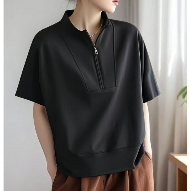 [딜마켓] 뭉스상의 / 여성 봄 여름 반집업 하이넥 반팔 티셔츠 상의