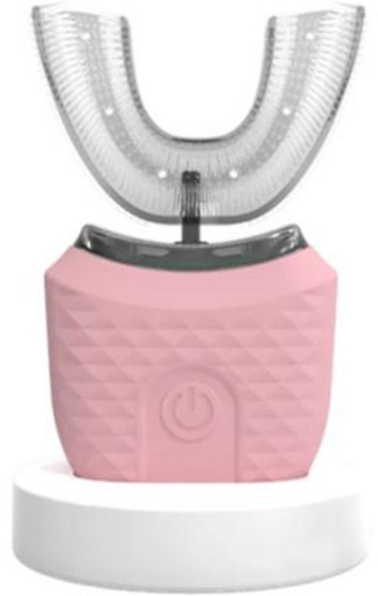 전기 U자형 칫솔 360도 초음파 어린이 성인 미백 실리콘 자동 전동 칫솔, 3) 분홍색