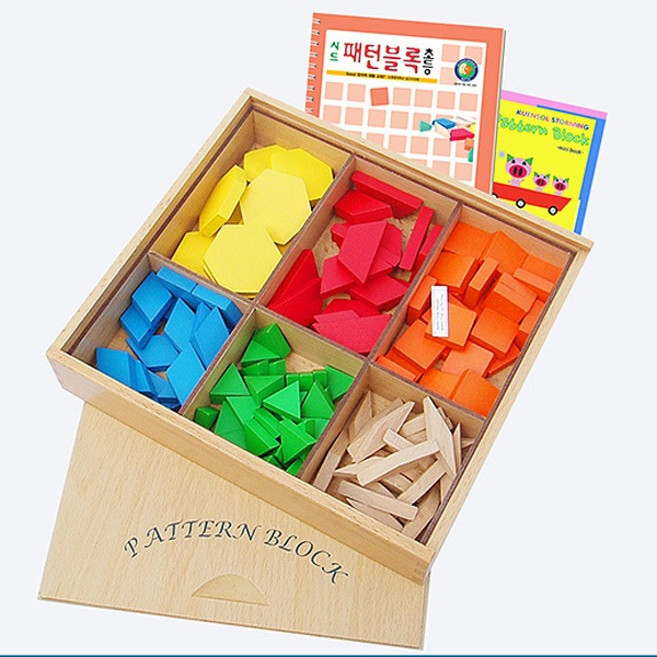 (재미스쿨) 가베 원목 패턴블록 112P 교재 케이스포함 KS1439, 1개