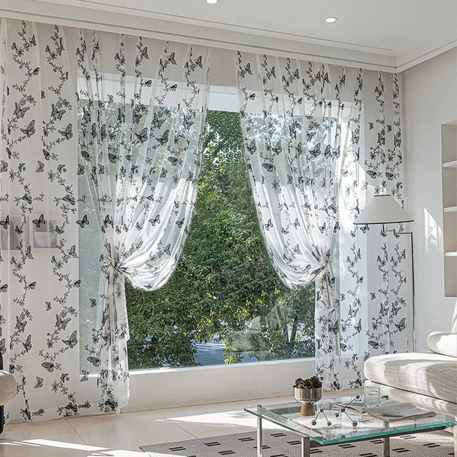 나비 차광 자수 커튼