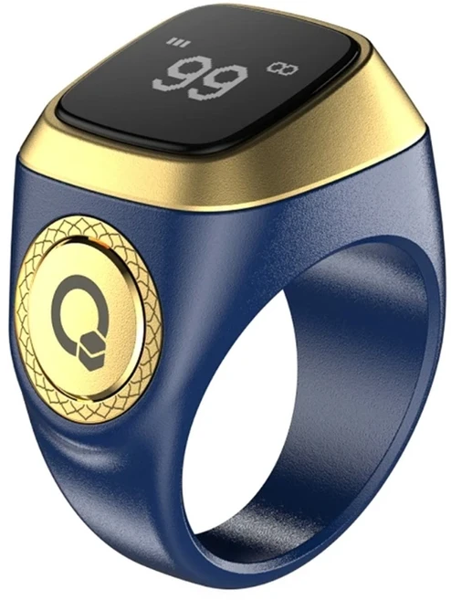 IQibla 스마트 찬양 Zikr 반지 Tasbih 탈리 디지털 카운터 무슬림을 위한 5 기도 시간 진동 알림 방수, 9. Blue 20MM