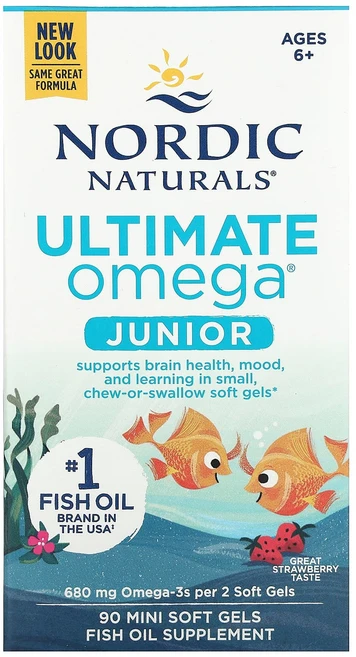 Nordic Naturals Ultimate Omega 주니어 6세 이상 딸기 맛 680mg 미니 소프트젤 90정(1정당 340mg), NordicNaturalsUltimateOmega주니어, 1개, 90정 - 쿠팡