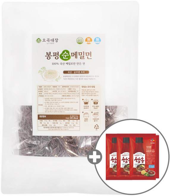 오곡대장 봉평메밀국수 비빔소스 세트 (봉평면 500g 소스) 100% 국산 메밀면, 5개