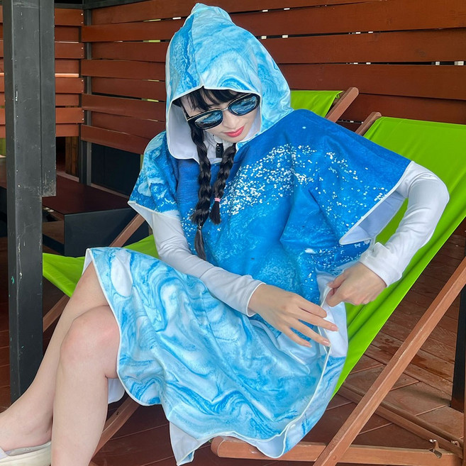 미코허그 퀵드라이 후드 비치타올 남녀공용 오버핏 서핑판초 극세사 후드가운 입는 타월, 1개, 퀵드라이빅웨이브