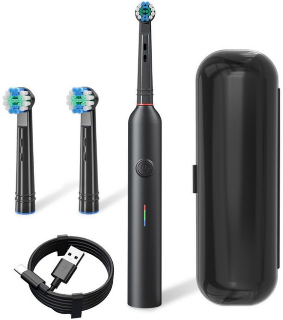 旋轉式電動牙刷充電式 防水 防滑 TYPE C 充電, 黑色, 1個