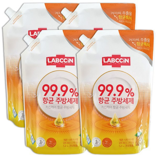 [후후맘] 애경 랩신 키친케어 항균 주방세제 1.2L 리필, 4개