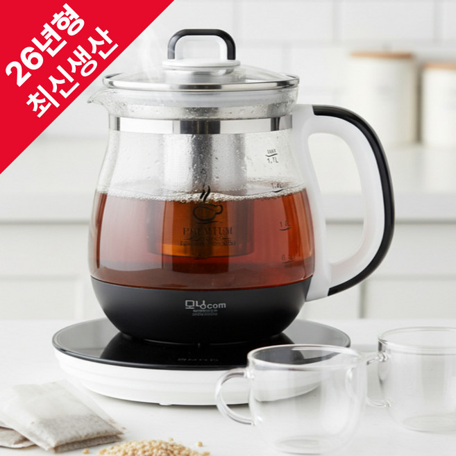 [26년형] 모닝컴 프리미엄 유리 전기 티포트 차탕기 1.7L 24시간보온, DWTM-1701OS