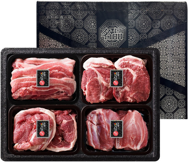 [농협안심한돈] 한돈 돼지 2kg 선물세트(삼겹살+목살+앞다리살+사태), 500g, 1