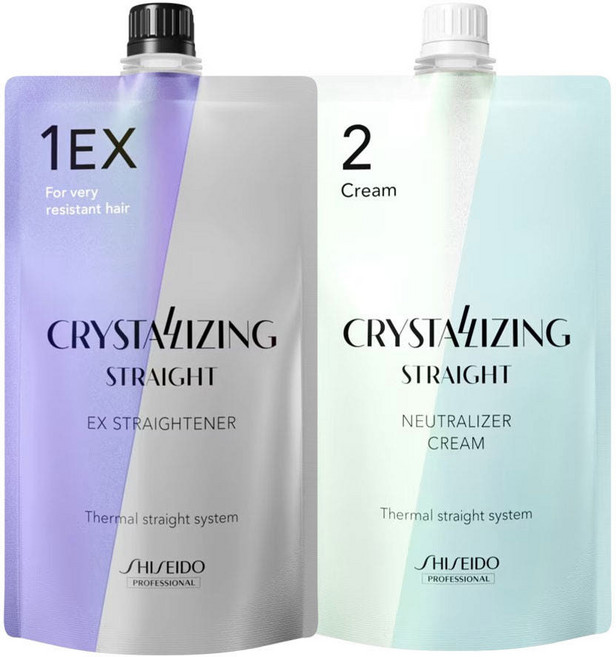 시세이도 크리스탈라이징 스트레이트 EX 강모용 1제+2제 크림 매직약 다운펌 파마, 400ml, 1개