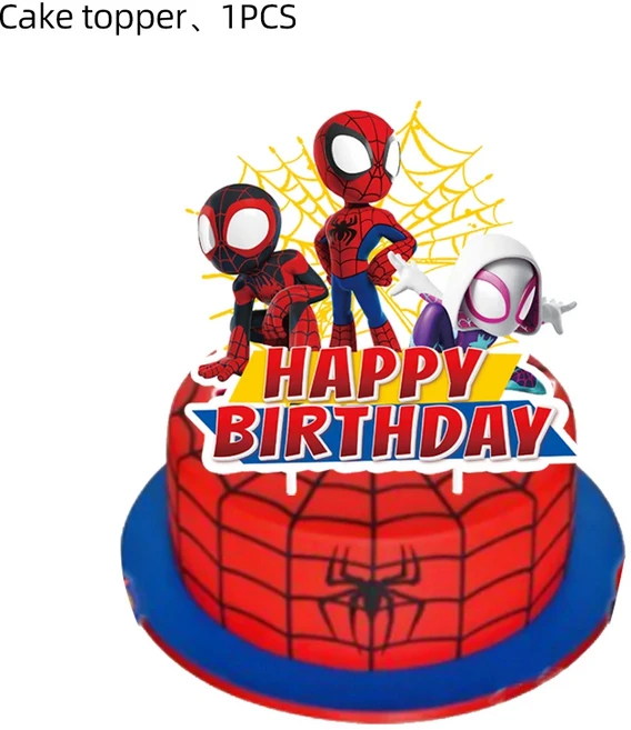 스파이더맨과 그의 놀라운 친구들 파티 테이블보 테마 커버 소년 생일 장식용, 02 cake topper-1pcs