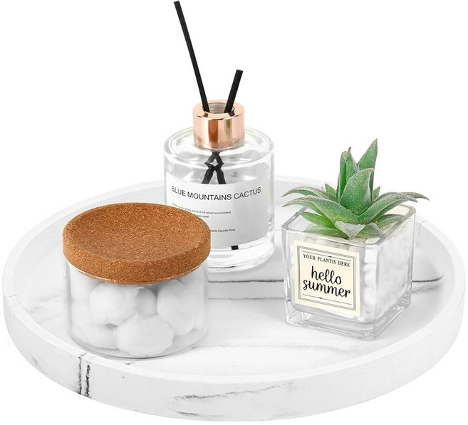 LUXSPIRE 턴테이블 LAZY SUSAN 테이블 상단용 대리석 원형 트레이 27CM 10 5인치 캐비닛 다이닝 주방 식료품 저장실용 회전 욕실 조리대 오거나이저 그래블 화이트, 그레이블 화이트, 회전 가능한 27cm(10.6인치)