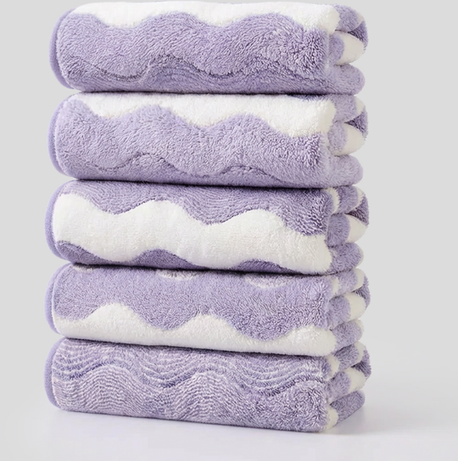 Sherrich 호텔수건 극세사 부드러운 스트라이프 먼지없는 수건, 5개, 보라색