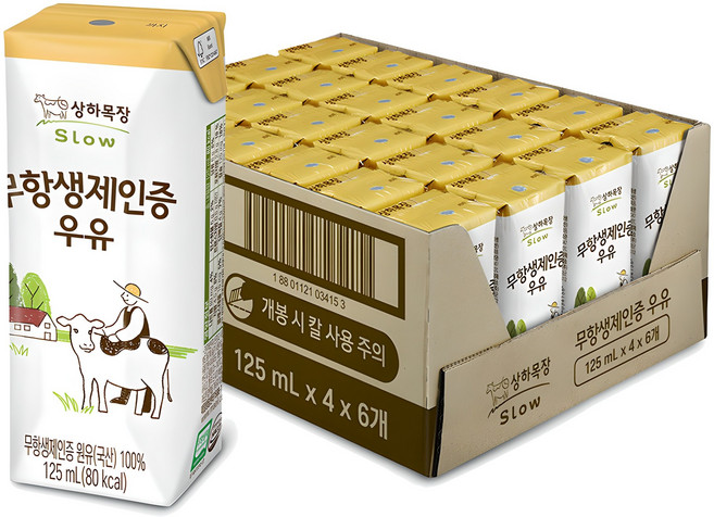 상하목장 무항생제인증 우유, 125ml, 24개