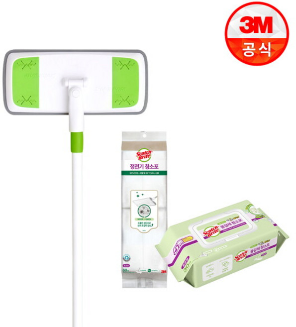 [3M] 표준형 이지클린 막대걸레 + 정전기 60매 + 베이직 더블액션 물걸레 30매, 상세 설명 참조, 1개
