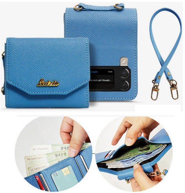 갤럭시 Z플립4 _ 펠리스 천연 소가죽 지폐1칸+카드4장 수납 지갑형 케이스 + 핸드스트랩