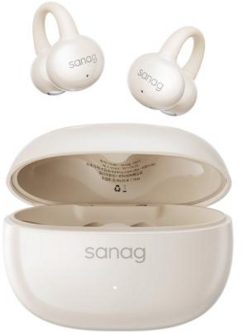 골전도보청기 음성 증폭기 블루투스 보청기 Sanag Z60S 이어 클립 이어폰 공기 전도 오픈 버드 Bluetooth 5.4 무선 헤드폰 IPX4 50H 재생, [02] Beige, 1개