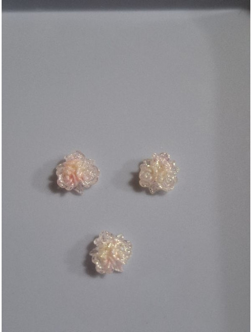 細閃嫩粉色花朵美甲飾品, 1個