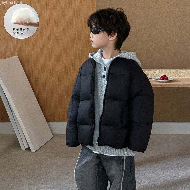 男童方格無領羽絨服