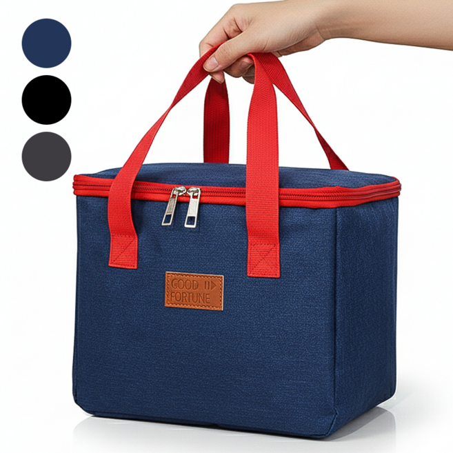 [비소구리] 방수 3중 단열 쿨러 보온 보냉 사각 도시락 가방, 네이비, 1개