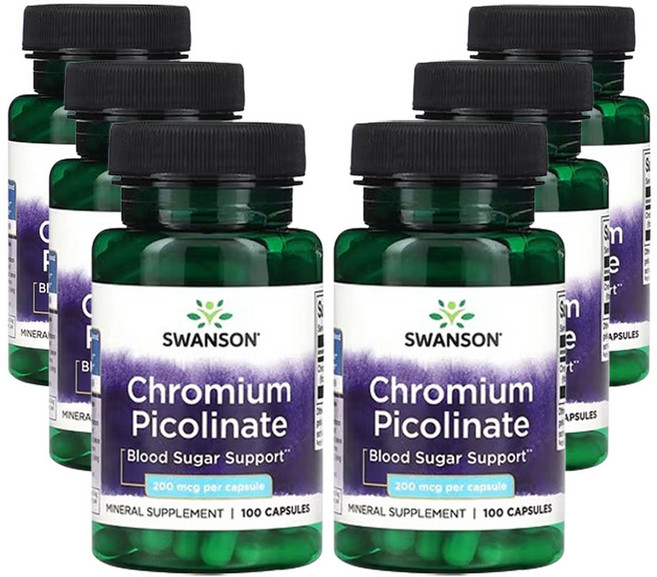 스완슨 크롬 피콜리네이트 200 mcg 100 캡슐, 100정, 6개, 100정