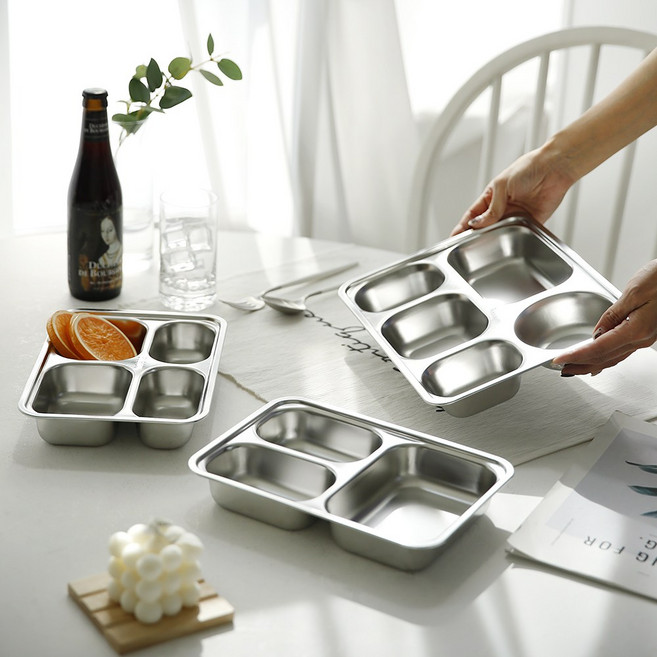 304 스테인레스 깊은홈 스텐 식판 학교 유치원 어린이집 다이어트 식판, 간식 4구, 1개