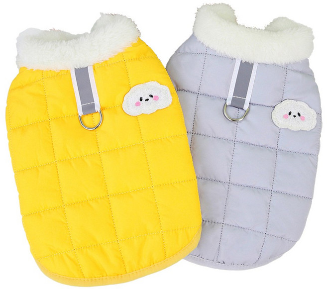 개인싸 강아지 패딩조끼 구름 퀼팅 누빔 하네스옷 겨울옷, 옐로, 1개