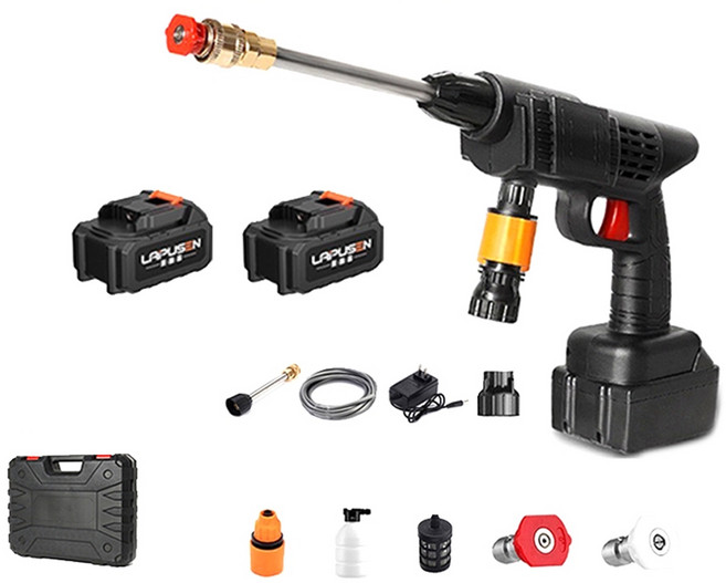 LAPUSEN 無線洗車機 1200W高壓清洗機 洗車水槍, 【送全套配備】+原廠電池x2+洗車機套組