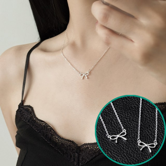 돌리버튼 리본목걸이 925 실버목걸이 심플데일리목걸이