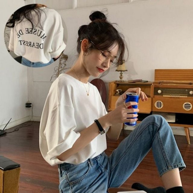 20대 반팔티 학생반팔티 백레터링 루즈핏 여성데일리