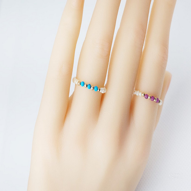 14k 골드4볼 원석 담수진주 레이어드 엄지 애끼 데일리 여성진주반지