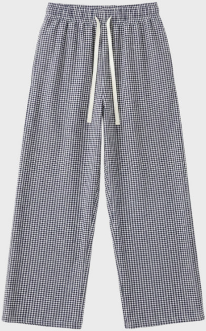 찰랑 시원한 깅엄체크 와이드 밴딩 팬츠 여성 여름 데일리 바지