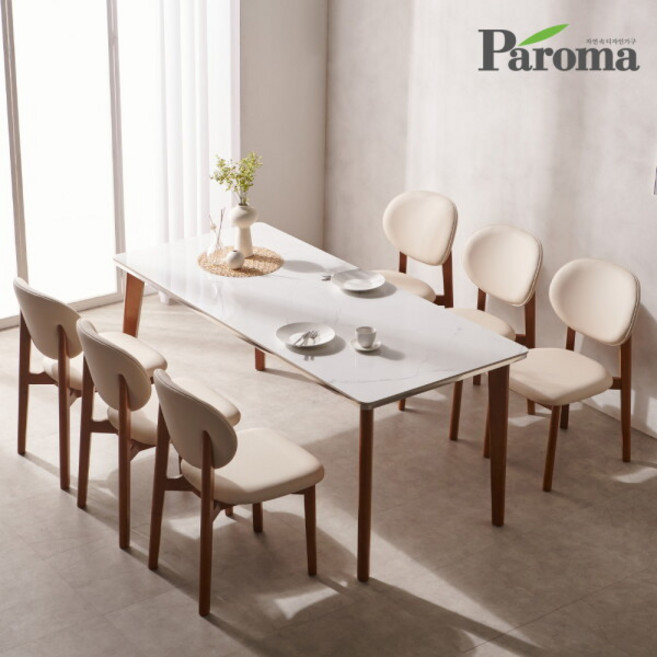 [파로마] (착불)씨엘 포세린 6인용 원목 세라믹 식탁 세트 1800 의자6, 식탁세트(식탁1+의자6), 상세 설명 참조, 선택:식탁세트(식탁1+의자6)