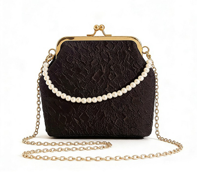 엠보 텍스처 토트백 골드 체인 진주 여성