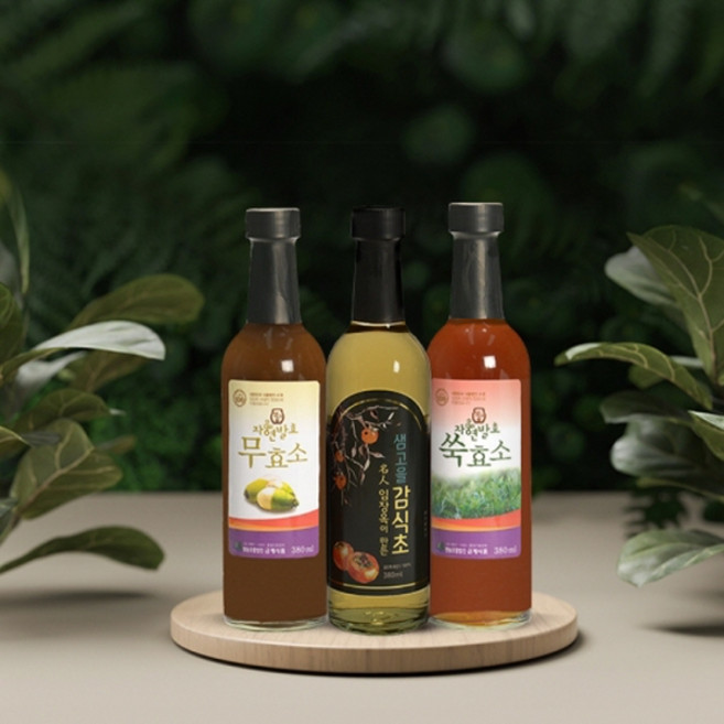 (무료배송)대한민국 식품명인 제41호 (감식초 명인1호) 감식초 명인이 만든 / 샘고을 발효 효소 선물세트 2호(무효소+쑥효소+감식초) 380ml x 3병, 3개