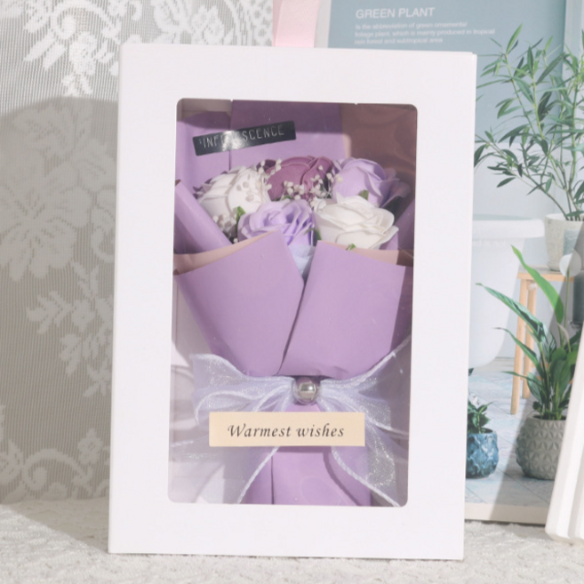 드림코브 미니 비누꽃다발 + 투명 종이상자, 퍼플