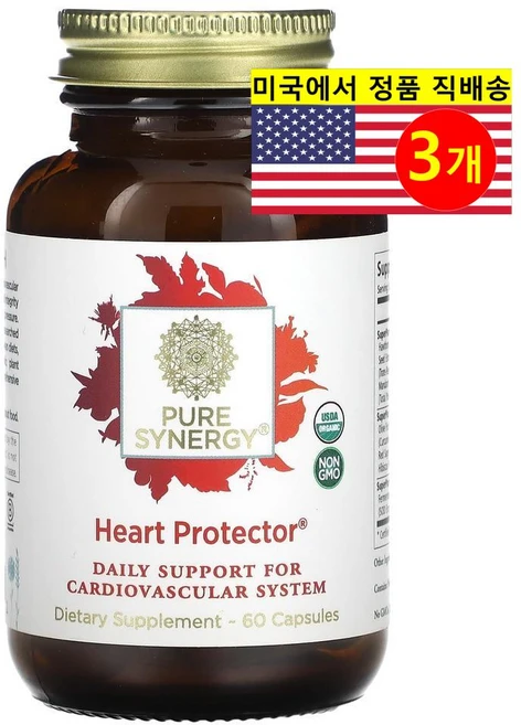 Pure Synergy 퓨어 시너지 하트 프로덱터 허브 보충제 Heart Protector, 3개, 60정 - 쿠팡