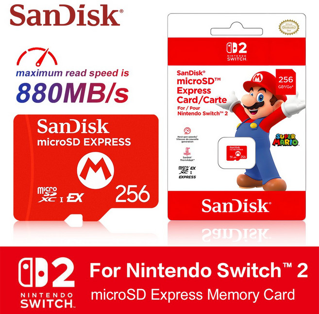 SD 익스프레스 카드 880MB 최대 고속 SWITCH SWITCH2 지원 읽기 메모리 256GB 게임용 속도