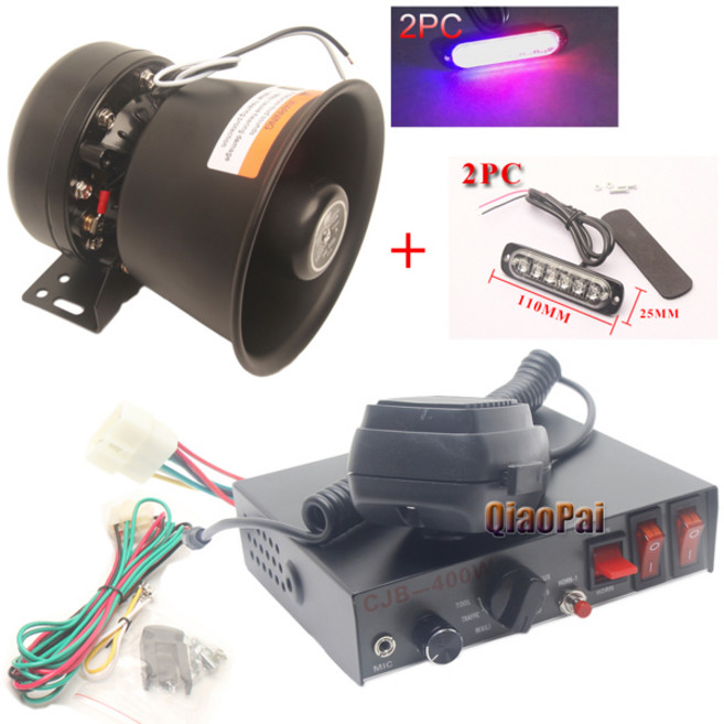 LED전구 12V 자동차 알람 경적 400W 스피커 경찰 사이렌 톤 경고 사운드 자동 마이크 시스템 기차 차량 전기 경적 볼륨 조절 가능, [04] 12V용, [01] 1 set alarm horn