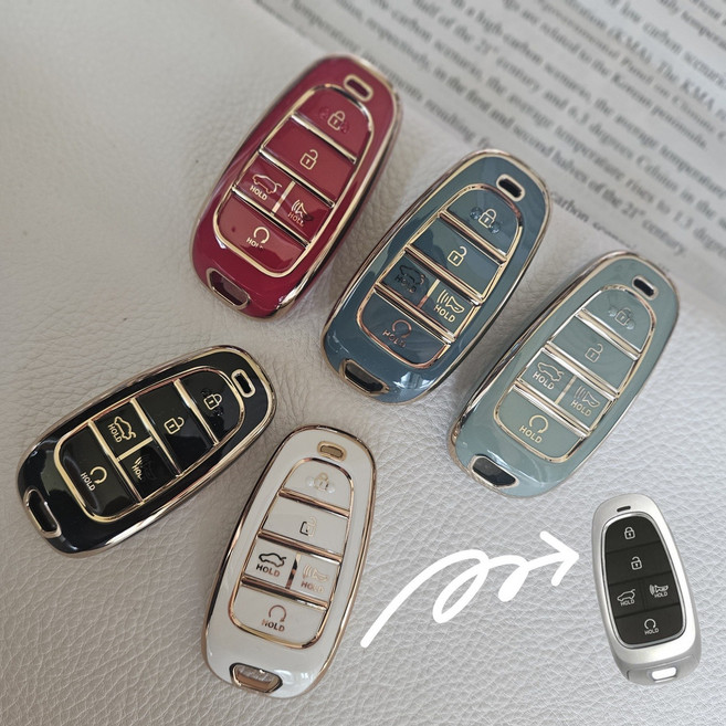 대롱나무 넥쏘 5버튼 스마트키 TPU 리모컨 차키 케이스 보호용 커버, 1개, 5B 레드