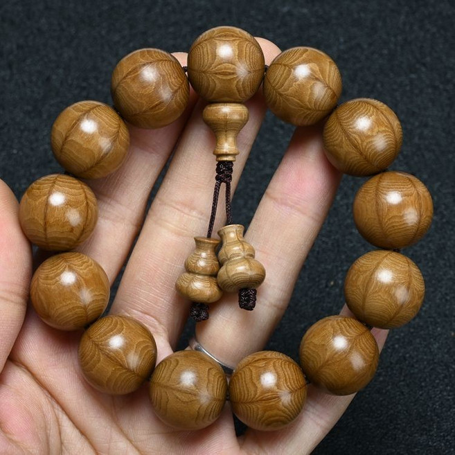 六道木降龍木手串 老料蓮花紋木質飾品 男女款文玩念珠 18mm*13顆附葫蘆墜飾, 18mm*13顆（老料+葫蘆）, 1個