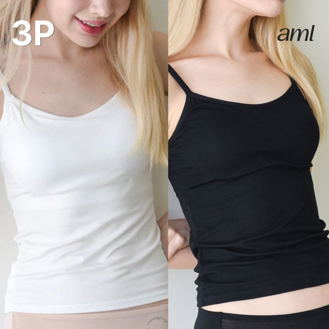 에이엠엘 모달 캡내장 브라탑 3장 세트 끈조절 여자 캡나시 일체형 캐미솔
