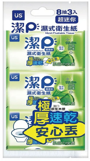 優生 潔P 濕式衛生紙 極厚速乾, 1個, 8抽3入隨身包