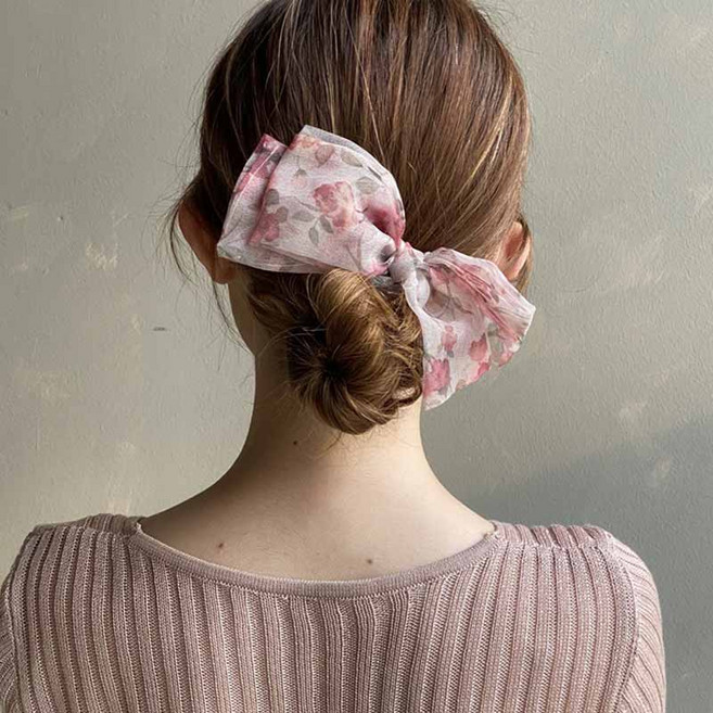 [1+1] 쉬폰 스크런치 오간자 리본 헤어핀 2개 세트 F234