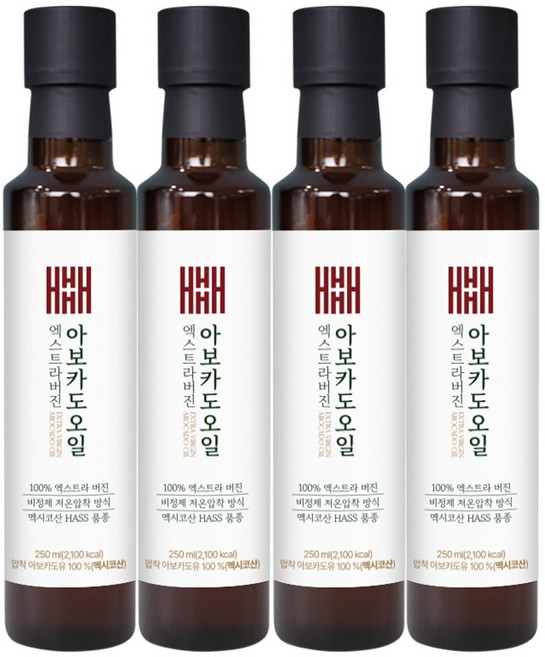 헤밀레 아보카도오일 엑스트라버진 멕시코 HASS 품종 냉압착, 4개, 250ml