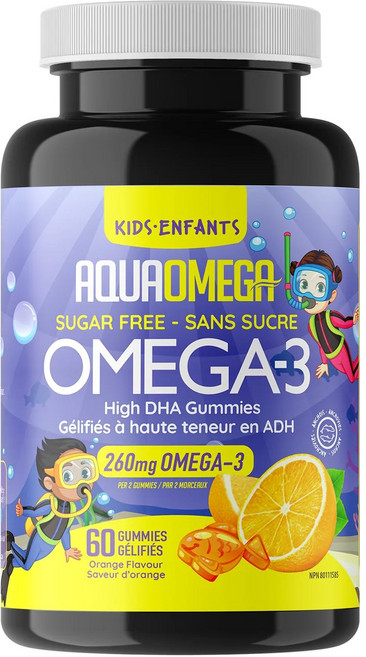 아쿠아오메가 초고순도 알티지 고함량 고농축 ADHD 200mg EPA 260mg 오메가3 40mg DHA 660IU 비타민D 어린이용 구미 젤리 오렌지맛, 1개, 60구미(젤리), 60정