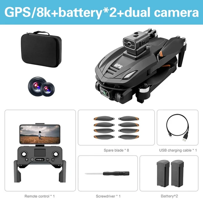 샤오미 미지아 V168 GPS 드론 전문가용 8K HD 항공 카메라 5G WIFI 브러시리스 모터 장애물 회피 접이식 RC, 01 Black-8K-2S-battery2