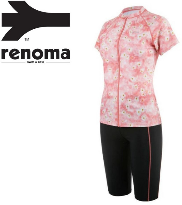 [백화점발송] 레노마 여성 수영복 반신 반팔 집업 기능성 화사한 컬러 자외선 차단 수영강습 레슨 야외수영 워터파크 액티비티 착용감 좋은 수영복, CR_코랄