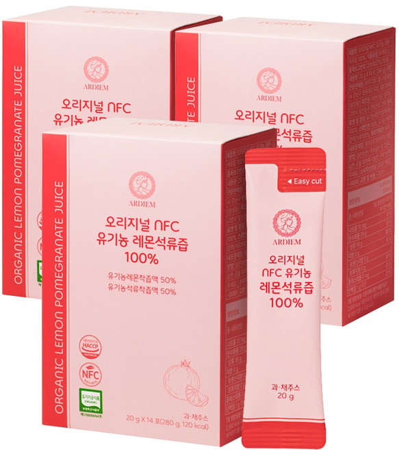 아르디엠 오리지널 NFC 유기농 레몬석류즙100% 14포, 280g, 3개
